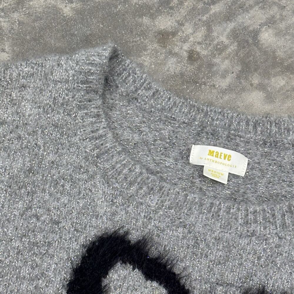 Maeve Bow Icon Sparkle Grey Bow Sweater Womens Medium Knit - Picture 5 of 11